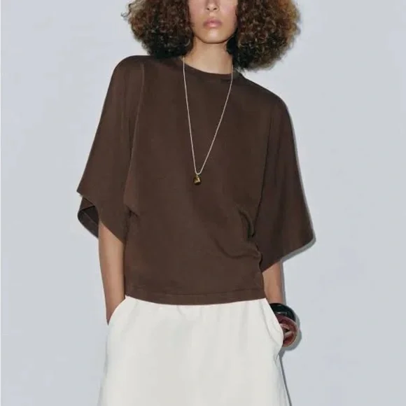 Zara Chocolate Brown Short Sleeve Top S - Picture 1 of 5
